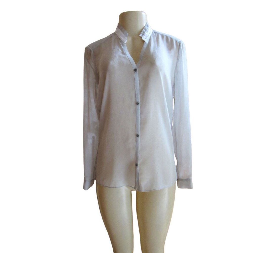 Helmut Lang Long Sleeve Sheer Pale Gray Button Up Blouse in Size P or Small